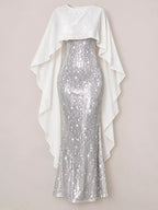 Sequin Cape Overlay Evening Dress (34)