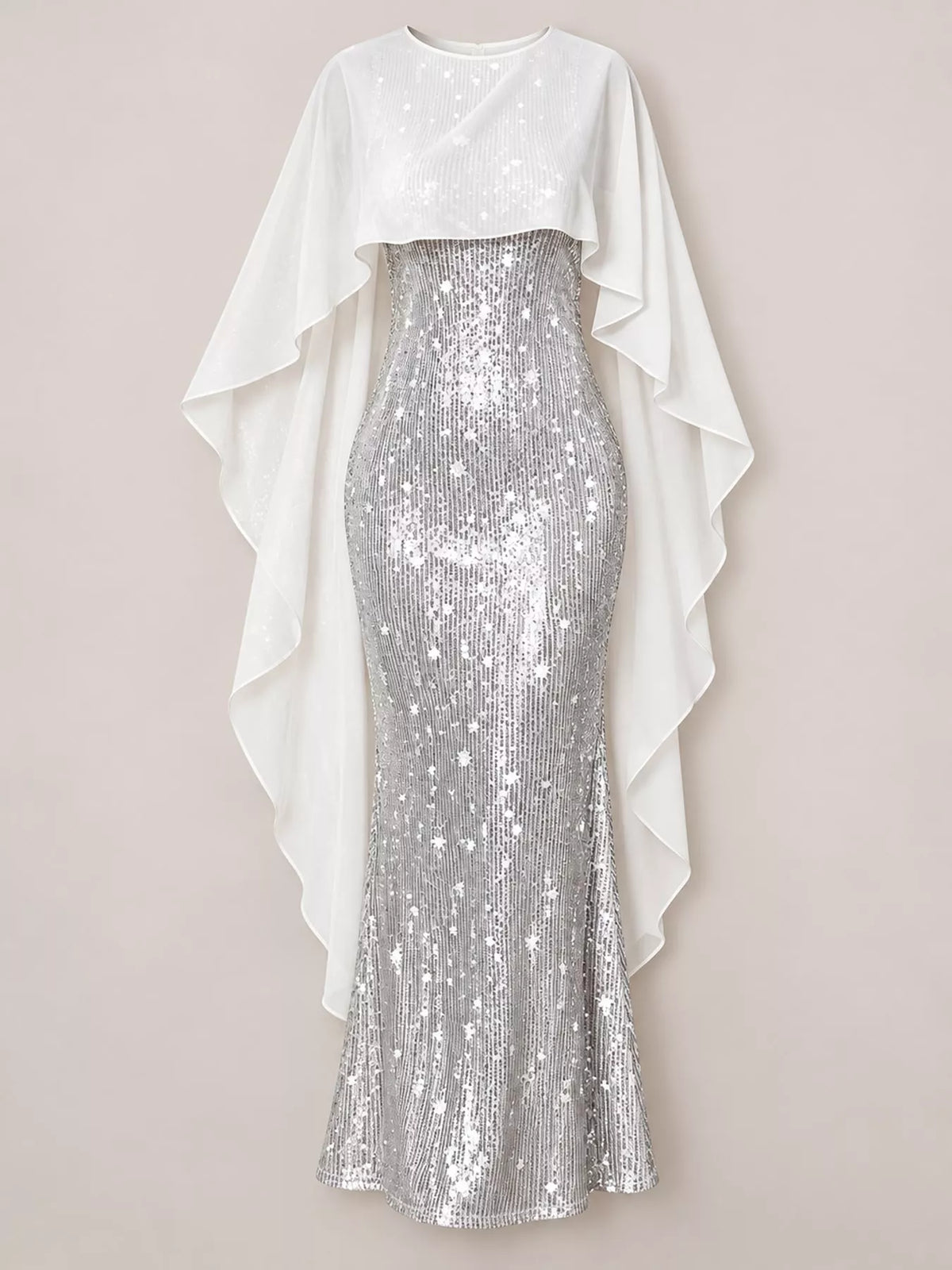 Sequin Cape Overlay Evening Dress (34)