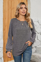 Ruched Round Neck Flounce Sleeve T-shirt (2)
