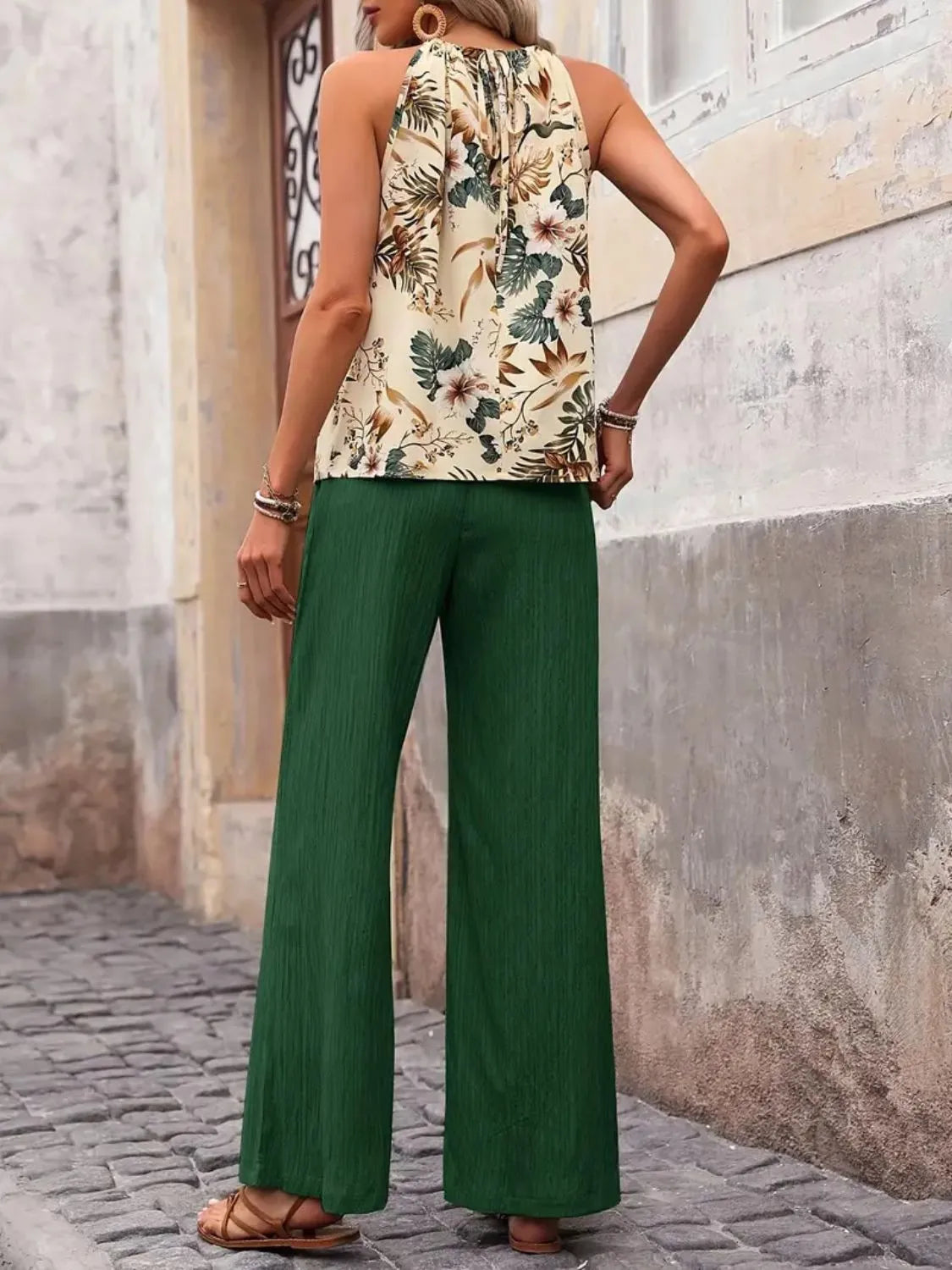 Printed Tank Top Wide Leg Pants Set (5)