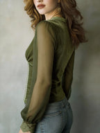 Lace Trim Sheer Long Sleeve Blouse (3)