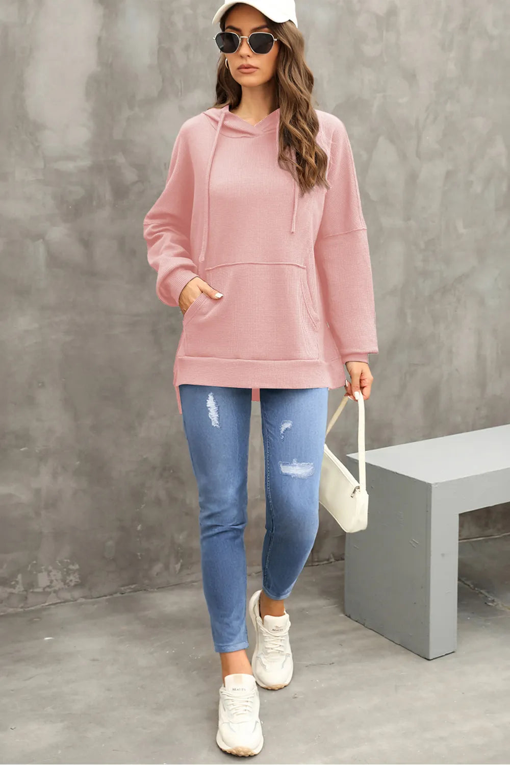 Waffle-knit Long Sleeve Hoodie (17)