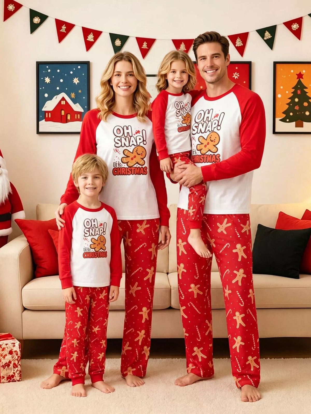 Family Matching Christmas Pajamas Set Gingerbread Man Print (7)