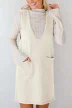 Pocketed V-neck Mini Sweater Overall Dress (13)