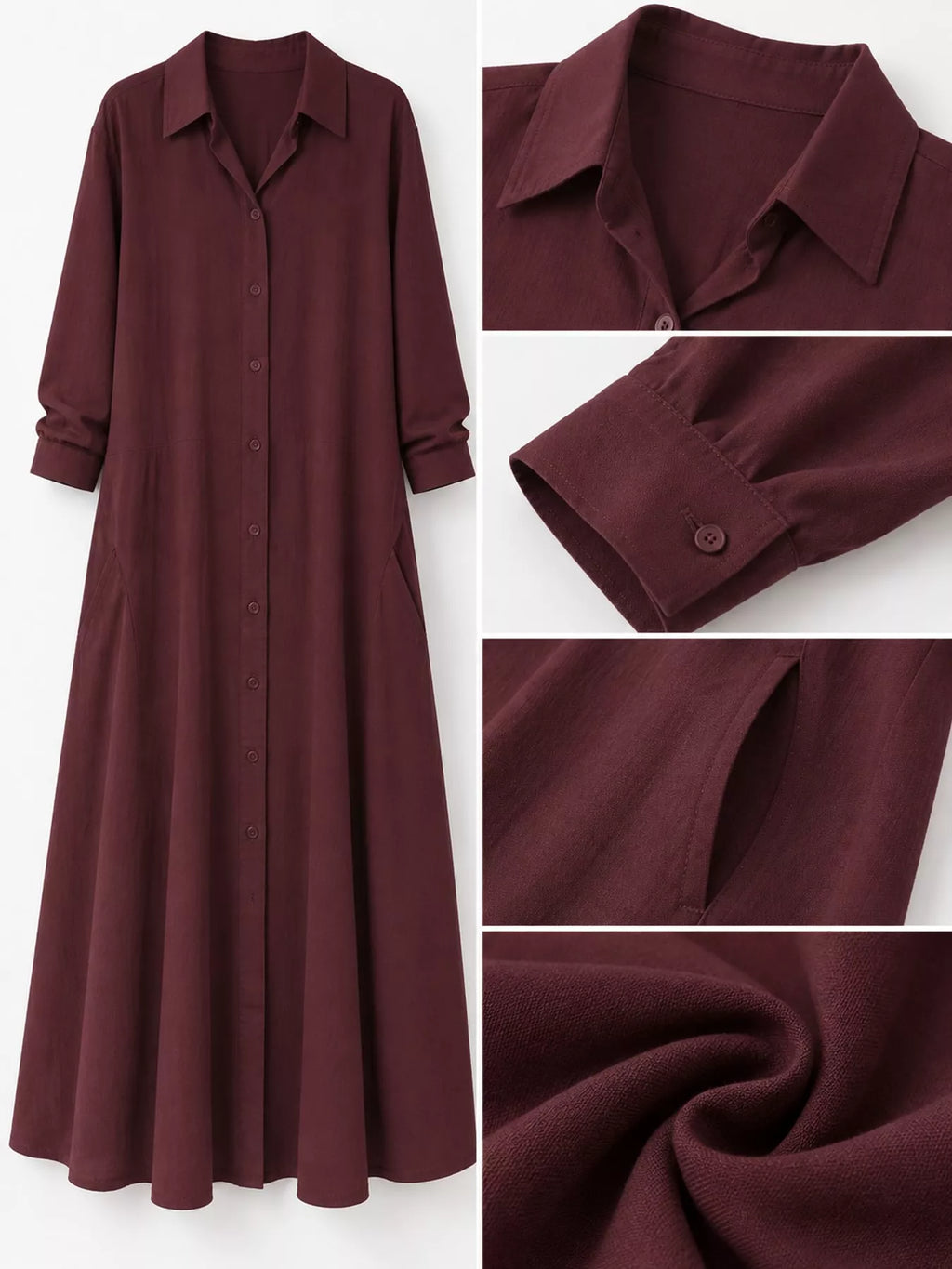 Full Size Button Front Long Sleeve Maxi Shirt Dress Plus (5)