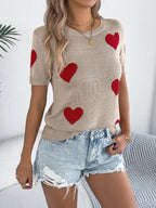 Heart Round Neck Short Sleeve Knit Top (18)