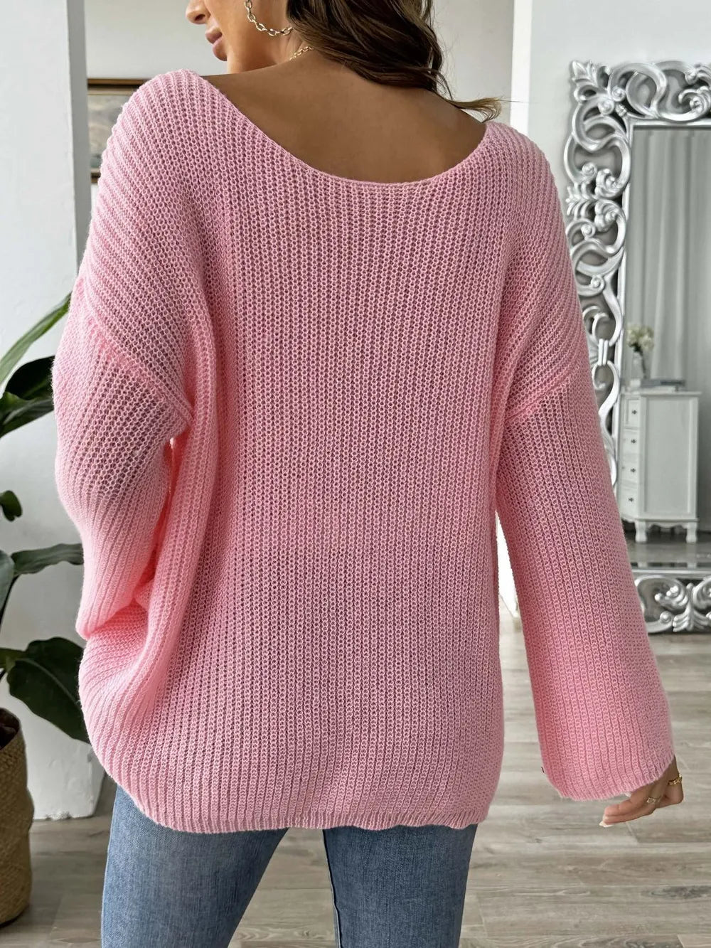 Heart Boat Neck Dropped Shoulder Sweater (15)