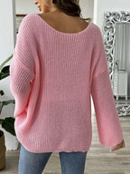 Heart Boat Neck Dropped Shoulder Sweater (15)