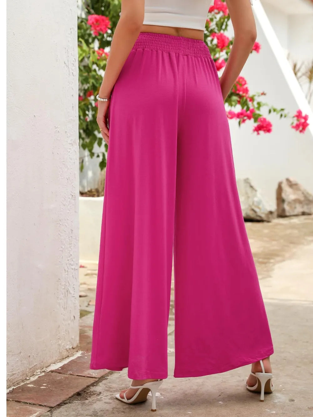 Pocketed Elastic Waist Wide Leg Pants (5)