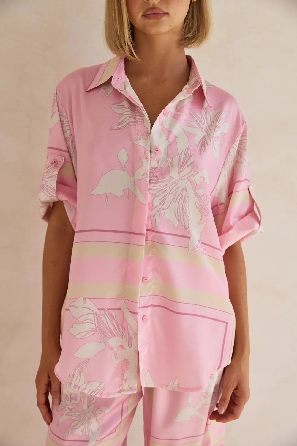 Printed Button Up Shirt Pants Set (26)