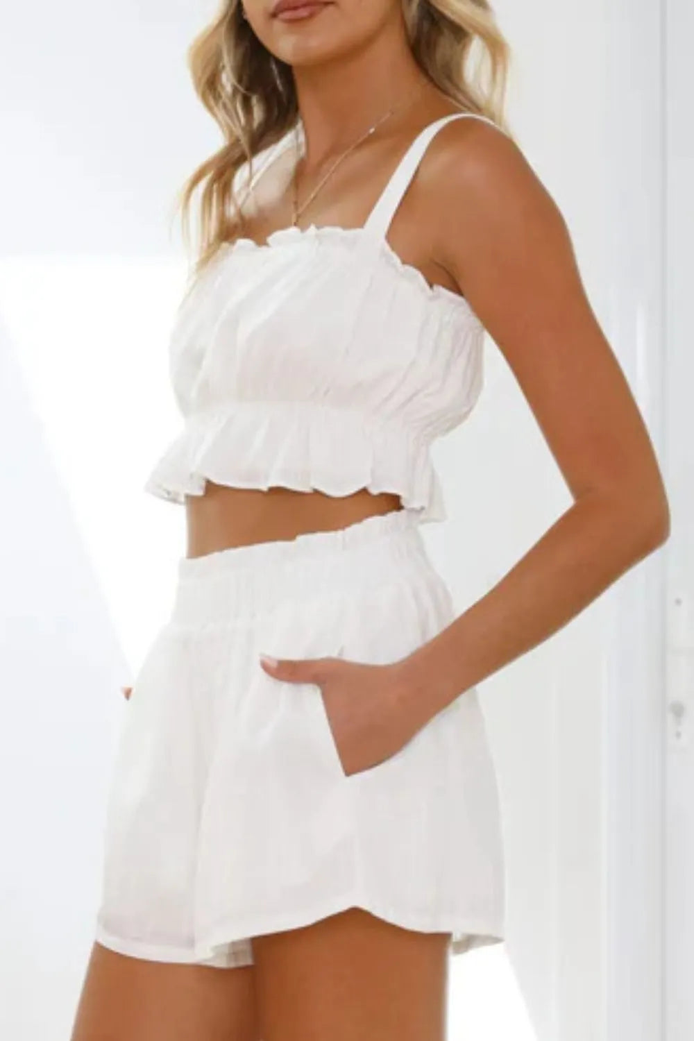 Ruffled Square Neck Cami Shorts Set (23)