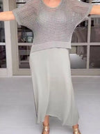 Full Size Openwork Knit Cover Up Dress Set Plus (7)