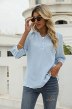 Swiss Dot Notched Neck Three-quarter Sleeve Blouse (3)