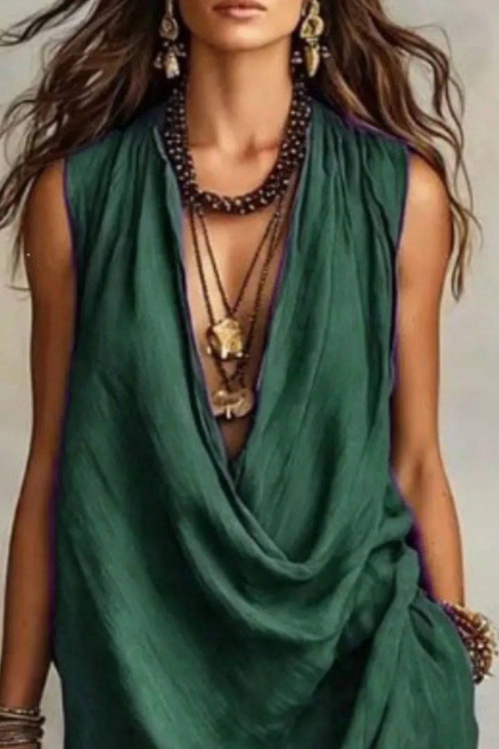 Sleeveless Drape Neck Midi Dress (9)