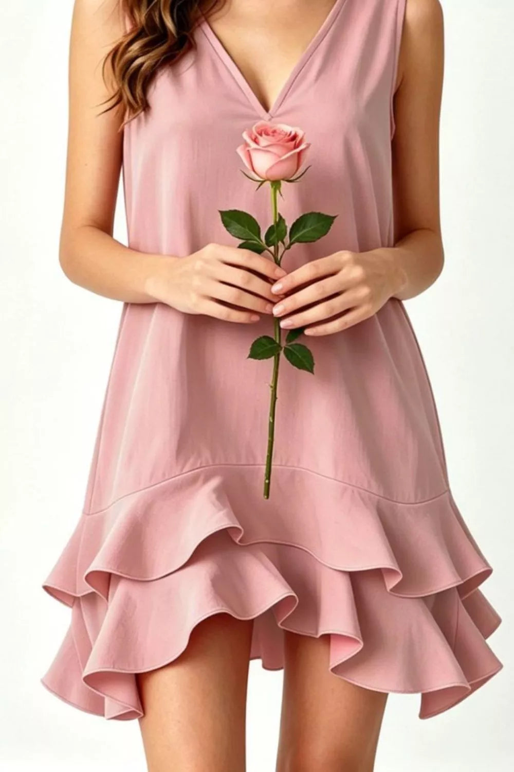 Full Size Sleeveless V-neck Ruffle Hem Mini Dress Plus (11)