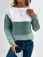 Block Drop Shoulder Long Sleeve Sweater (2)