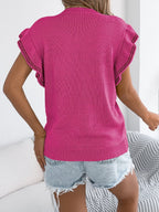 Openwork Round Neck Cap Sleeve Knit Top (8)