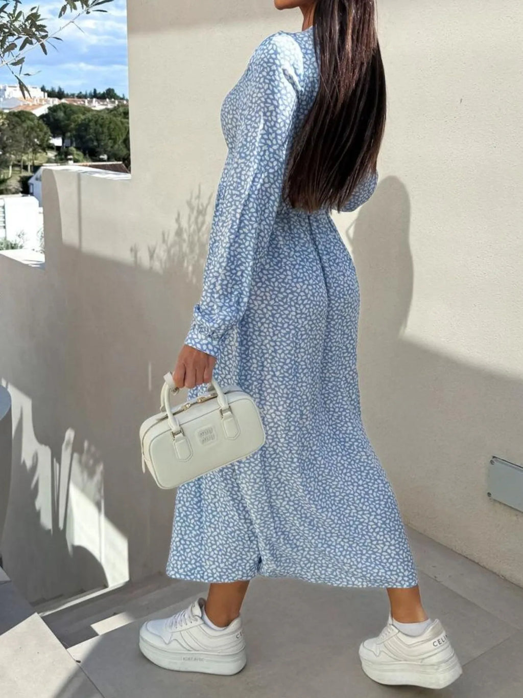 Floral Print Long Sleeve V-neck Dress (8)