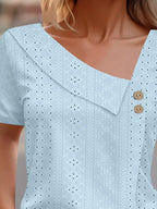 Eyelet Asymmetrical Short Sleeve T-shirt (9)