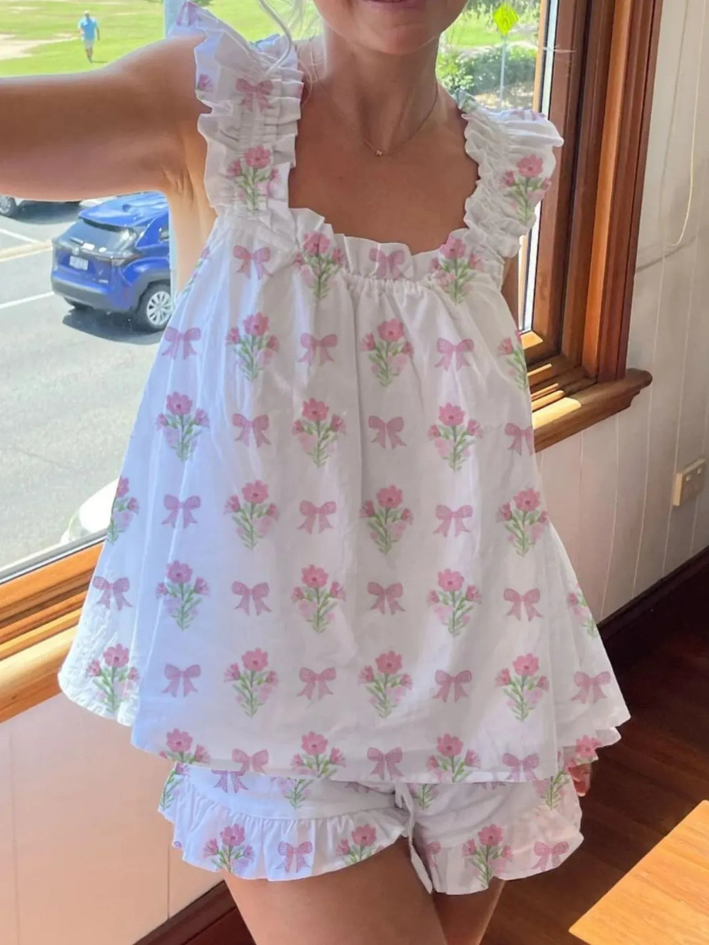 Ruffled Striped Tank Shorts Set (20)