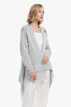One-button Tassel Tie Asymmetrical Hem Cardigan (13)