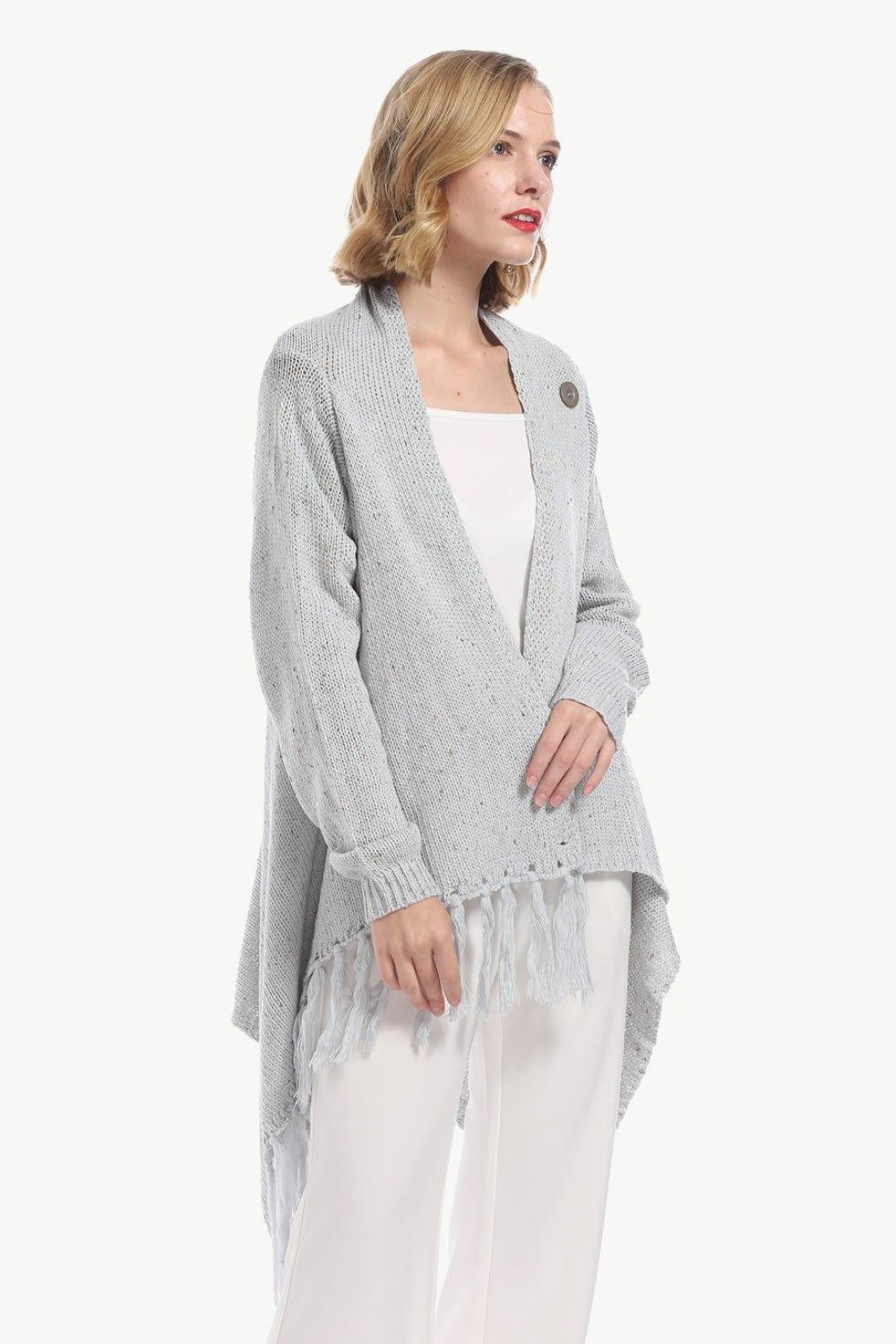 One-button Tassel Tie Asymmetrical Hem Cardigan (13)