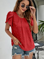 Swiss Dot Round Neck Petal Sleeve Top (17)
