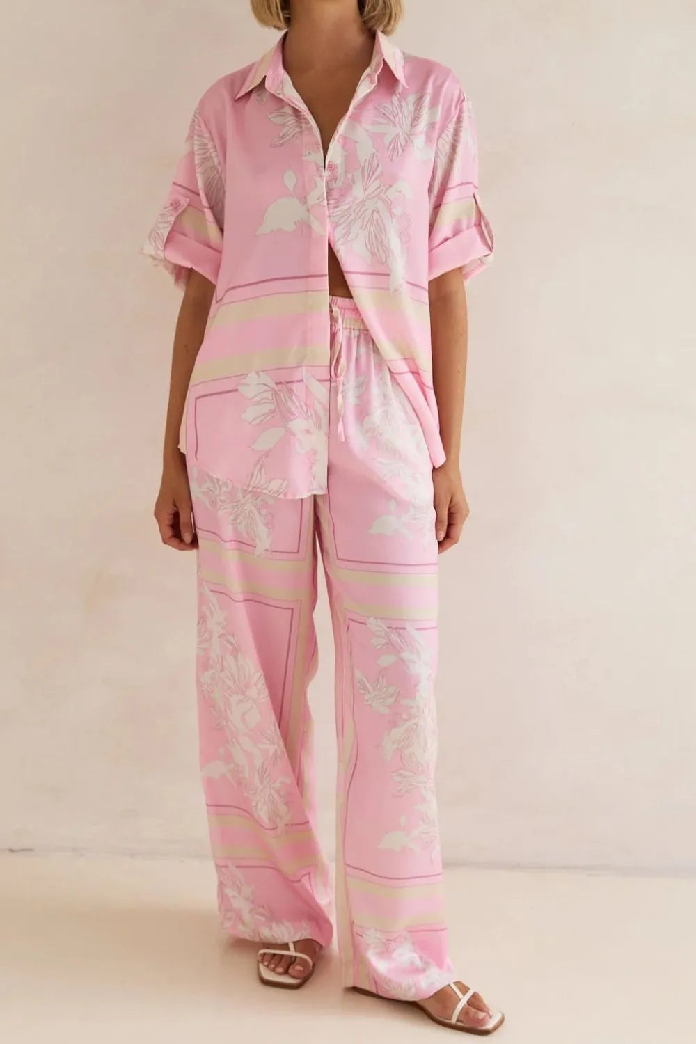 Printed Button Up Shirt Pants Set (24)
