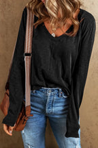 Exposed Seam V-neck Long Sleeve T-shirt (5)