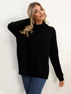 Slit Turtleneck Dropped Shoulder Sweater (35)