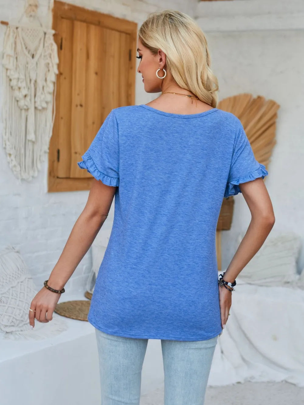 Frill Round Neck Petal Sleeve Blouse (3)