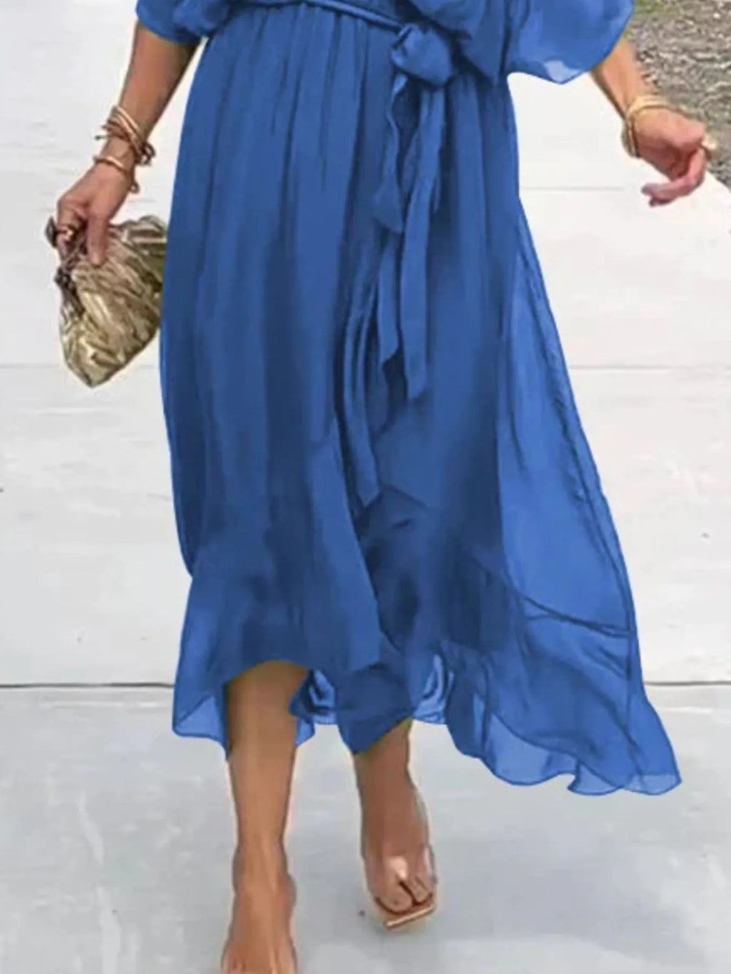 Full Size Flowy Tie Front Midi Dress Flutter Sleeves Plus (26)