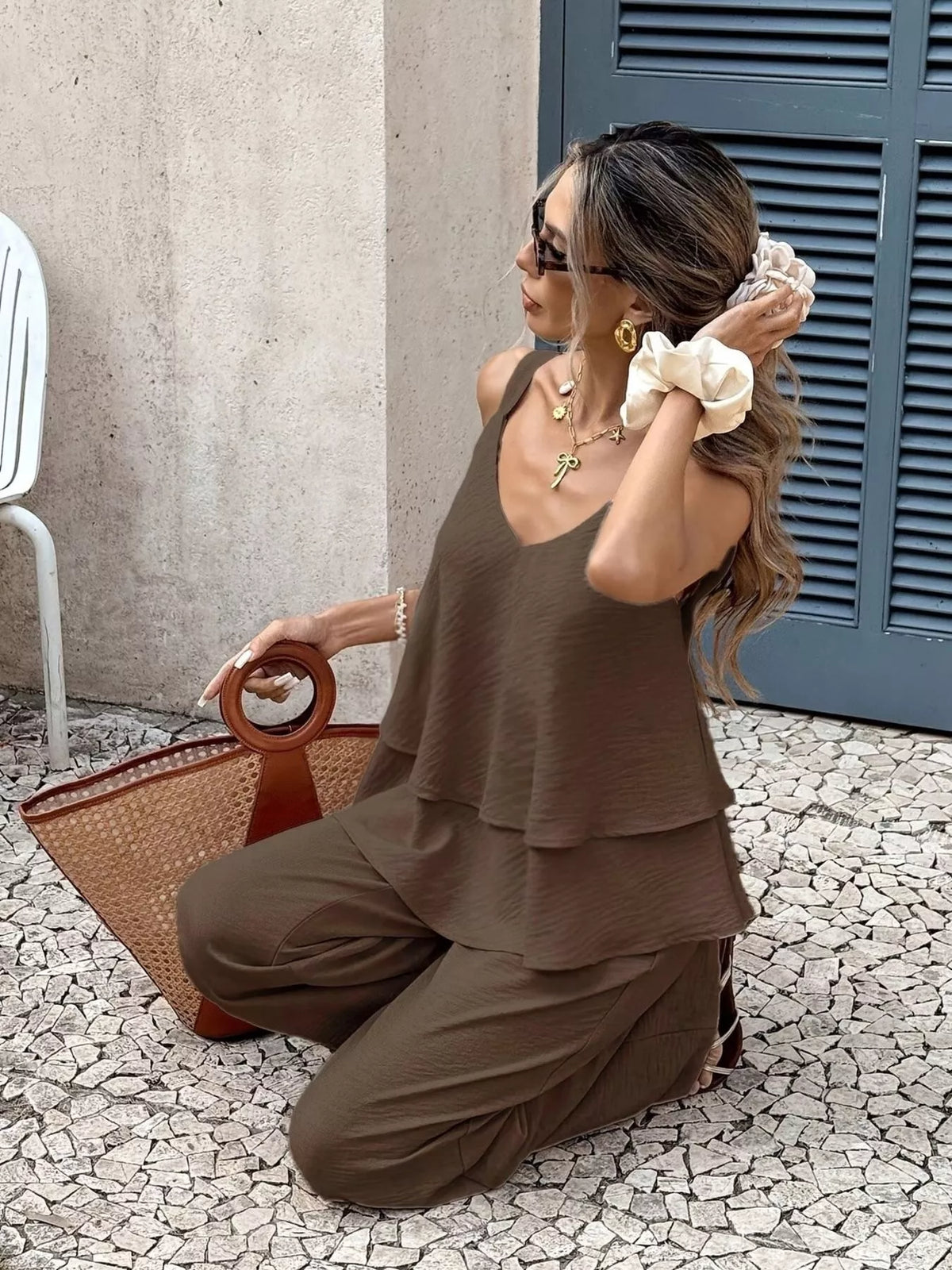 V-neck Top Wide-leg Pants Set (6)