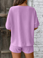 V-neck Half Sleeve Top Shorts Set (17)