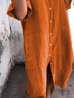 Full Size Casual Linen Button-down Shirt Dress Plus (17)