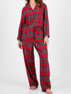 Plaid Collared Neck Button Up Top Pants Lounge Set