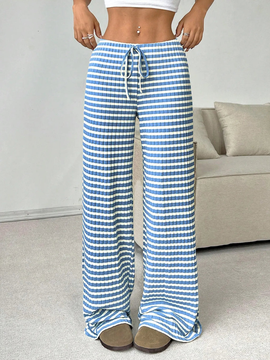 Striped Wide Leg Drawstring Pants (21)