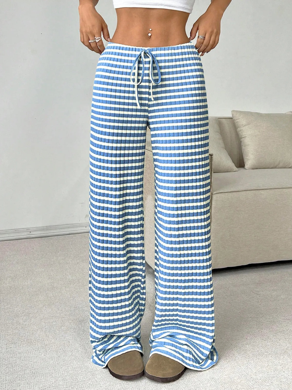 Striped Wide Leg Drawstring Pants (21)