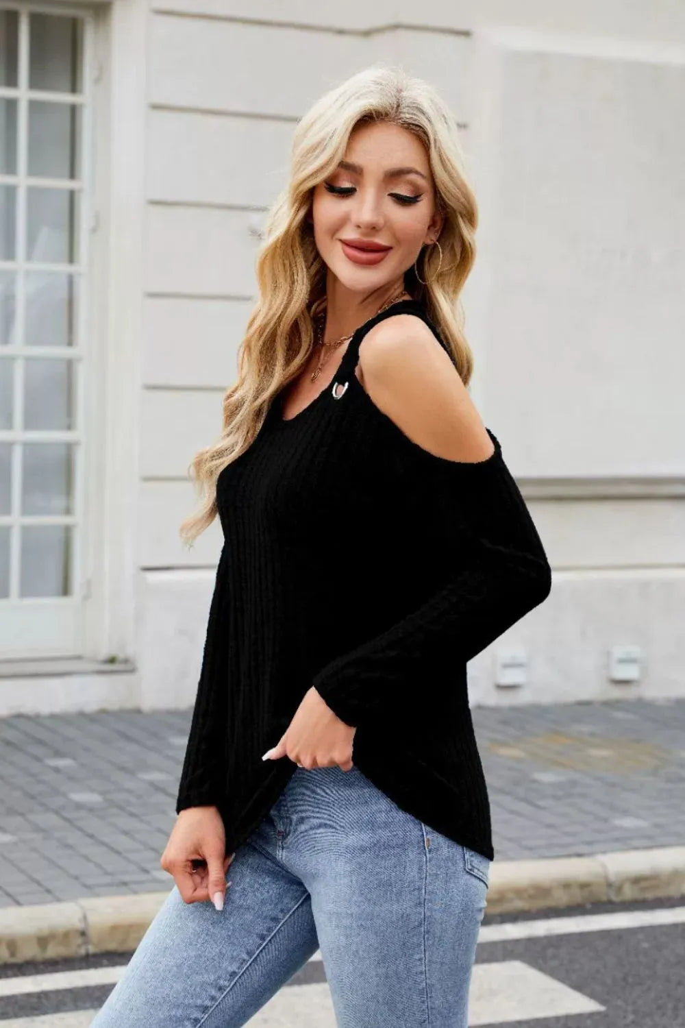 Ribbed Cold Shoulder Long Sleeve Top (12)