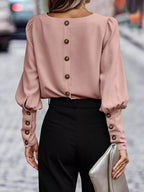 Back Button Lantern Sleeve Blouse (14)