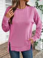 Side Slit Round Neck Sweatshirt (8)