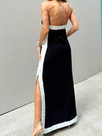 Contrast Halter Sleeveless Maxi Dress (10)