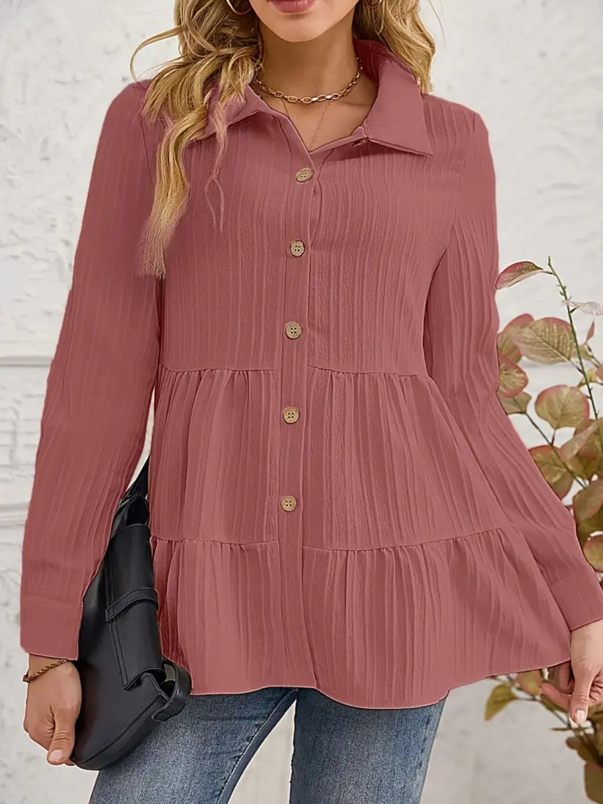Striped Button-down Tiered Shirt (19)
