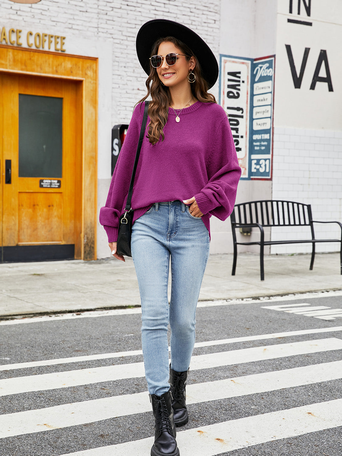 Round Neck Ribbed Trim Sweater (9)