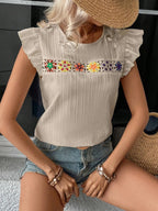 Ruffled Round Neck Cap Sleeve Blouse (35)