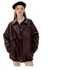 Leather Jacket Lapel Loose Retro Top photo 5
