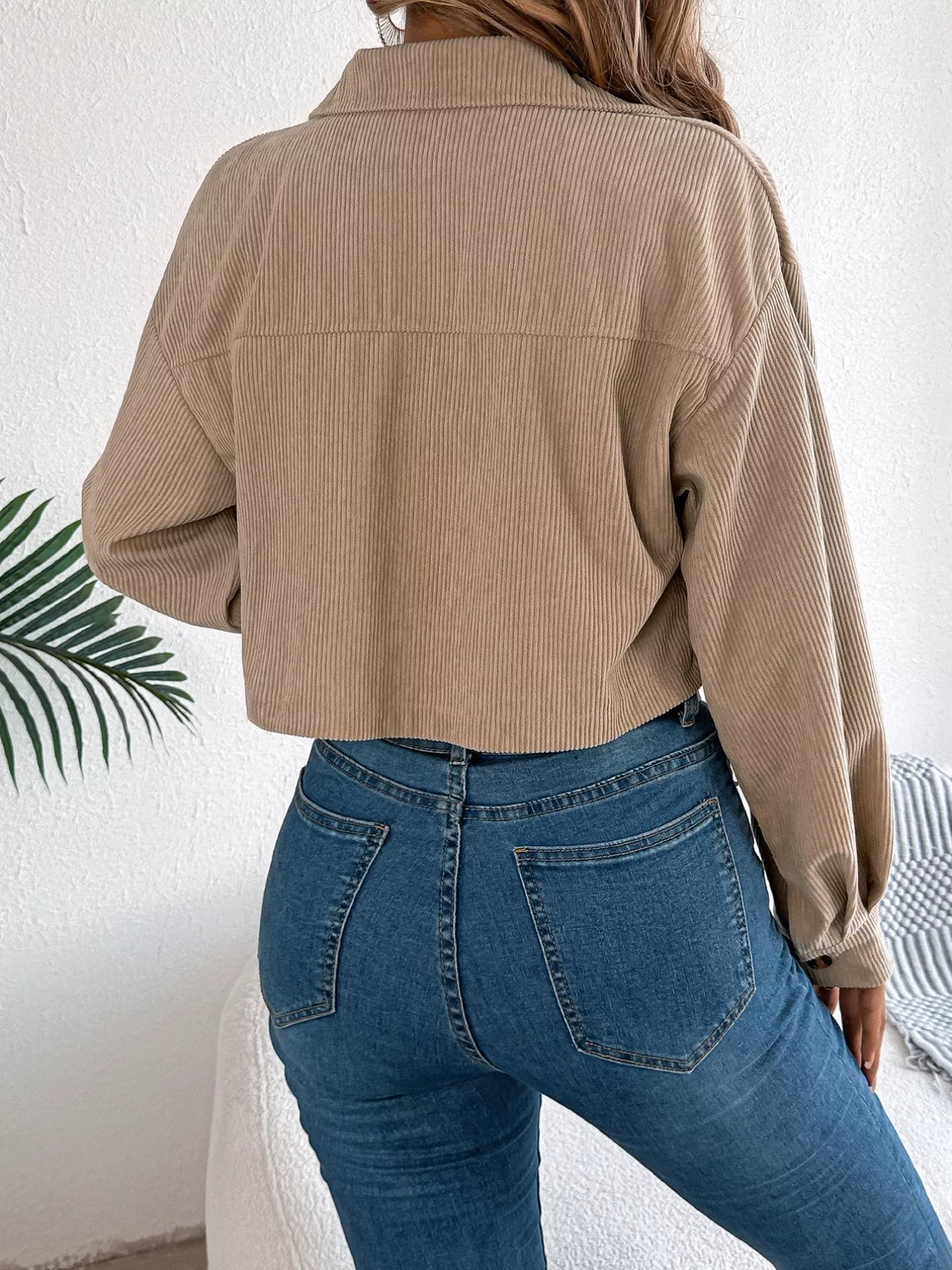 Corduroy Button-up Dropped Shoulder Jacket (15)