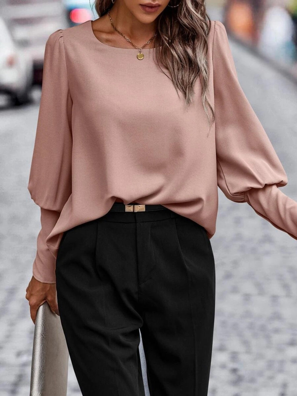 Round Neck Lantern Sleeve Blouse (11)