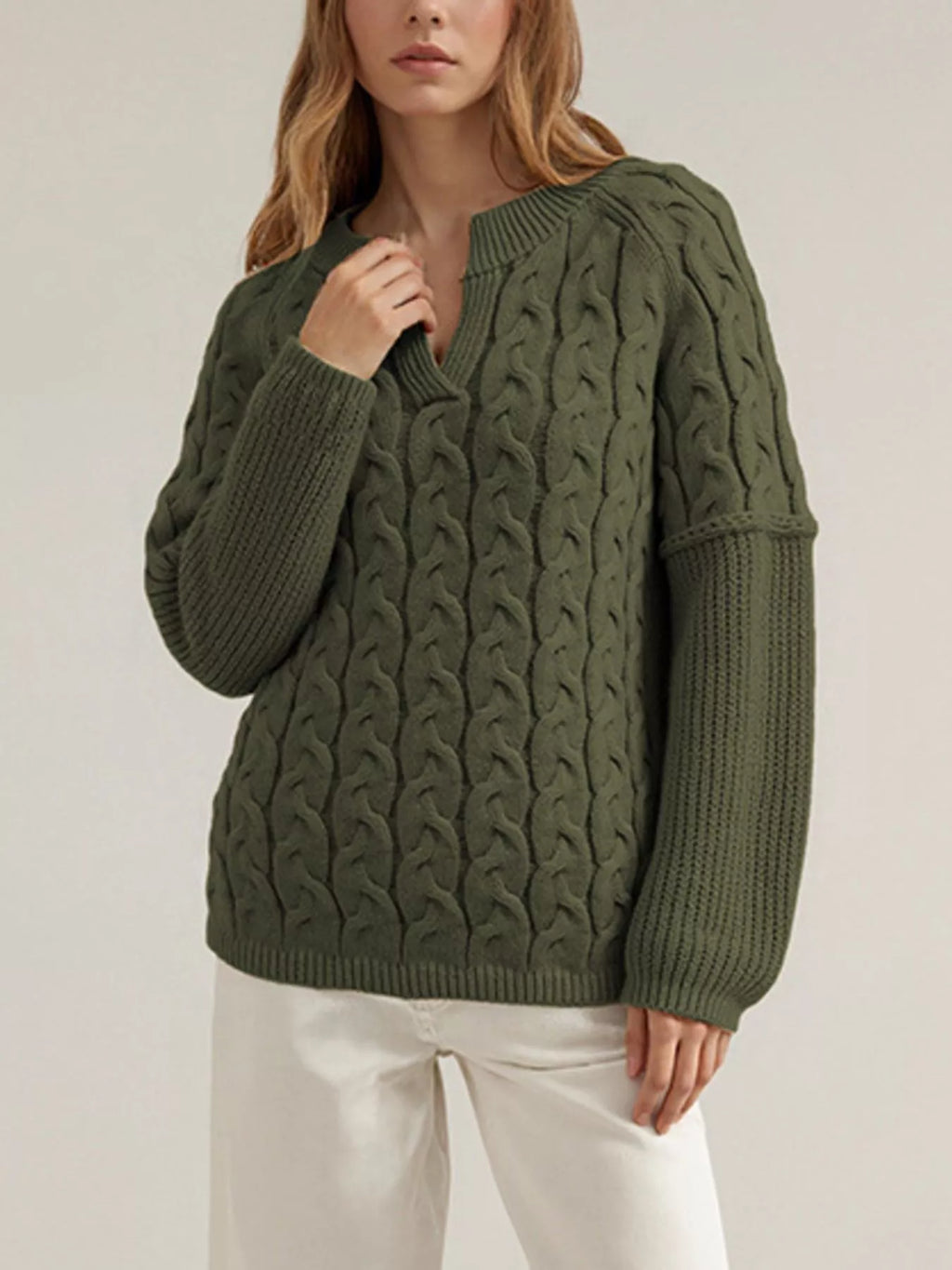 Cable-knit Dropped Shoulder Sweater (4)