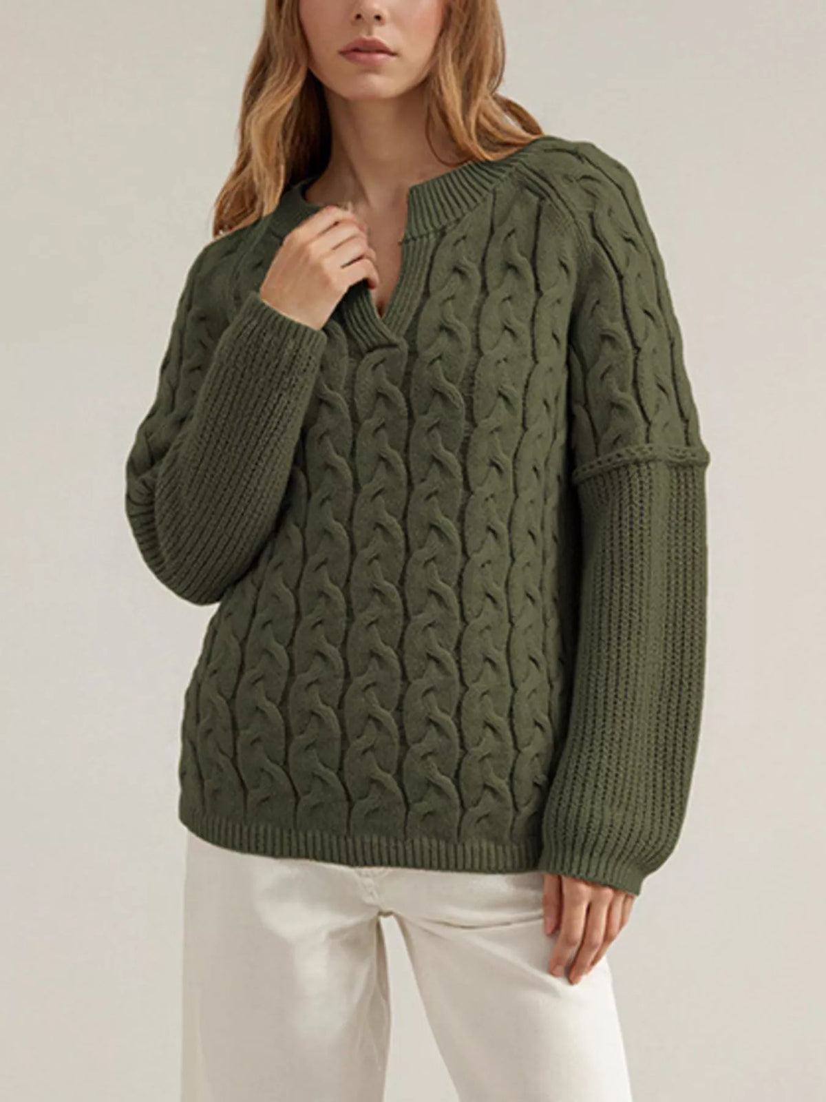 Cable-knit Dropped Shoulder Sweater (4)